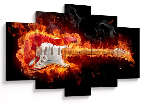 Obraz - Gitara v plameňoch (150x105 cm)