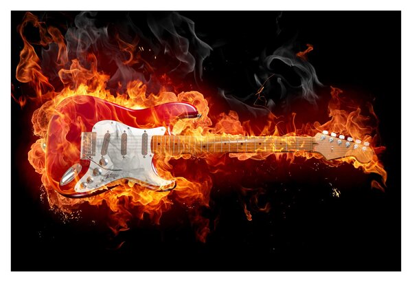 Obraz - Gitara v plameňoch (90x60 cm)