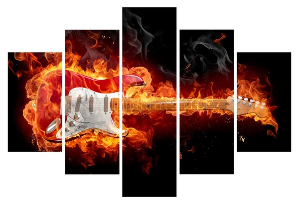 Obraz - Gitara v plameňoch (150x105 cm)