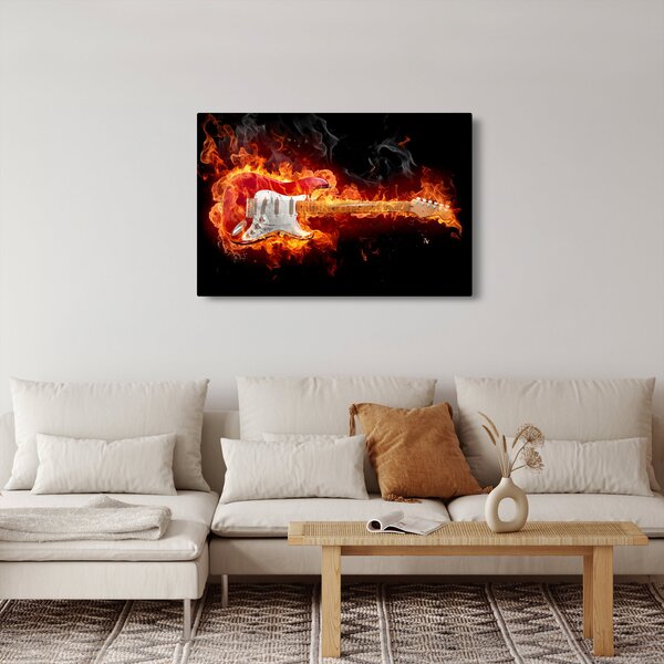 Obraz - Gitara v plameňoch (90x60 cm)