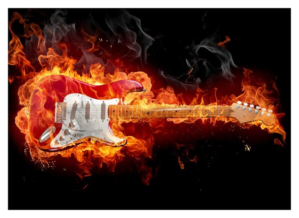Obraz - Gitara v plameňoch (70x50 cm)