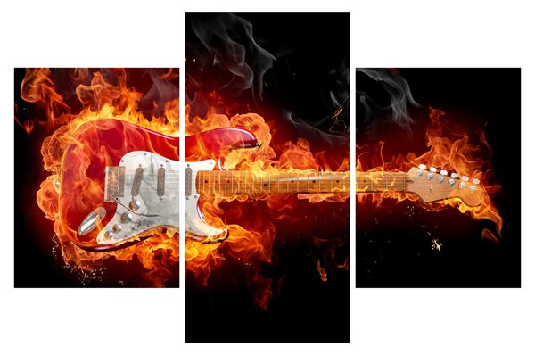 Obraz - Gitara v plameňoch (90x60 cm)