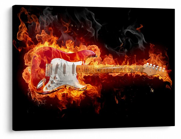 Obraz - Gitara v plameňoch (70x50 cm)