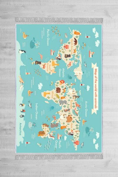 ASIR Koberec 100 x 150 MAPA SVETA modrá