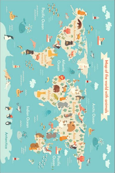 ASIR Koberec 100 x 150 MAPA SVETA modrá