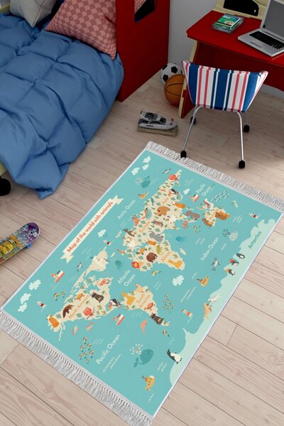 ASIR Koberec 100 x 150 MAPA SVETA modrá