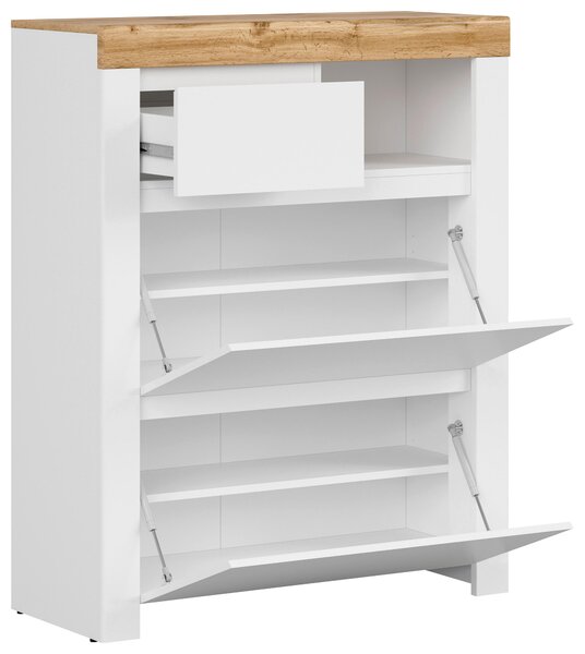 SKRINKA NA TOPÁNKY, biela, dub wotan, biela s vysokým leskom, 92,5/115/37 cm Carryhome - Skrine, regály & police na topánky