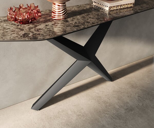 DELIFE Konzolový stolík Edge polygonálny 180×50 cm keramika Emperador Extra Lucidato tmavohnedá Zentharo kov čierna