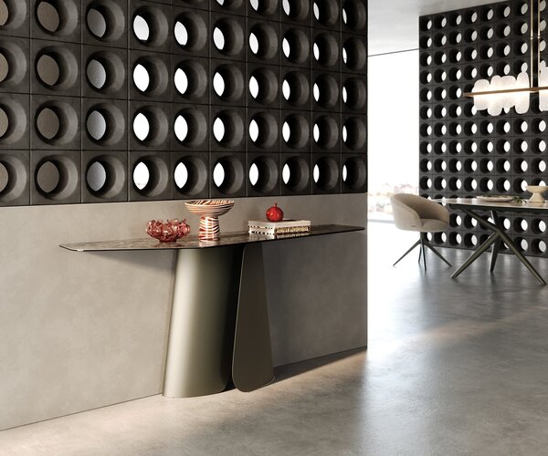 DELIFE Konzolový stolík Edge polygonálny 180×50 cm keramika emperador extra leštená tmavohnedá Livos kov titánová farba