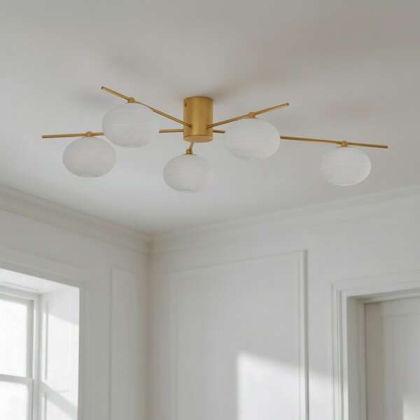 Stropné Lampa Lindby, Valisa, stmievateľné, Zlatá / Mosadz, Obývacia izba, Sklo