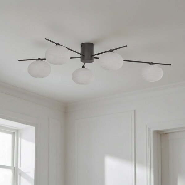 Stropné Lampa Lindby, Valisa, stmievateľné, Čierna, Obývacia izba, Sklo
