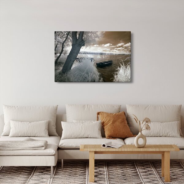 Obraz loďky na jazere (90x60 cm)