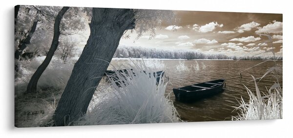 Obraz loďky na jazere (120x50 cm)