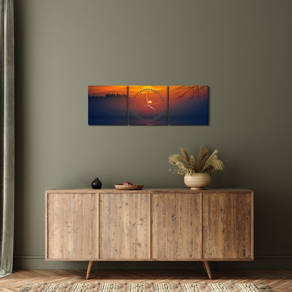 Obraz mostu pri západe slnka (s hodinami) (90x30 cm)