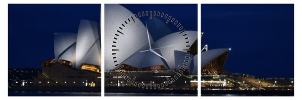 Obraz nočného Sydney (s hodinami) (90x30 cm)