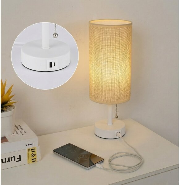 Brilagi - Stolová lampa s USB portom TABLON 1xE27/25W/230V biela/béžová