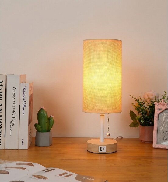 Brilagi - Stolová lampa s USB portom TABLON 1xE27/25W/230V biela/béžová