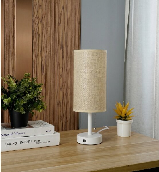 Brilagi - Stolová lampa s USB portom TABLON 1xE27/25W/230V biela/béžová