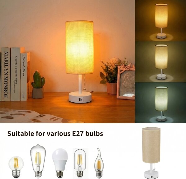 Brilagi - Stolová lampa s USB portom TABLON 1xE27/25W/230V biela/béžová