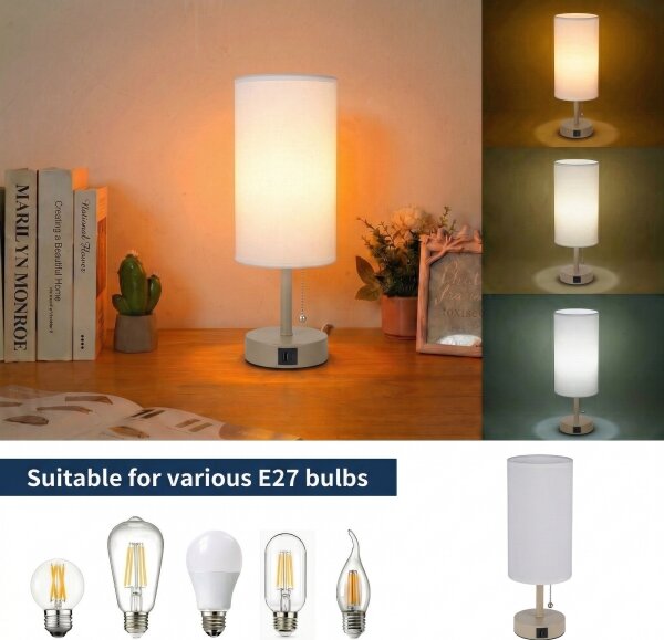 Brilagi - Stolová lampa s USB portom TABLON 1xE27/25W/230V béžová/biela