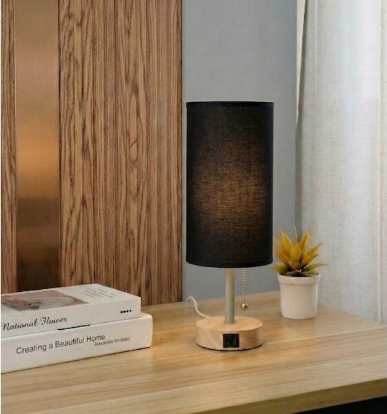 Brilagi - Stolová lampa s USB portom TABLON 1xE27/25W/230V dub/béžová/čierna