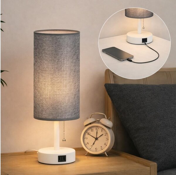 Brilagi - Stolná lampa s USB portom TABLON 1xE27/25W/230V biela/sivá