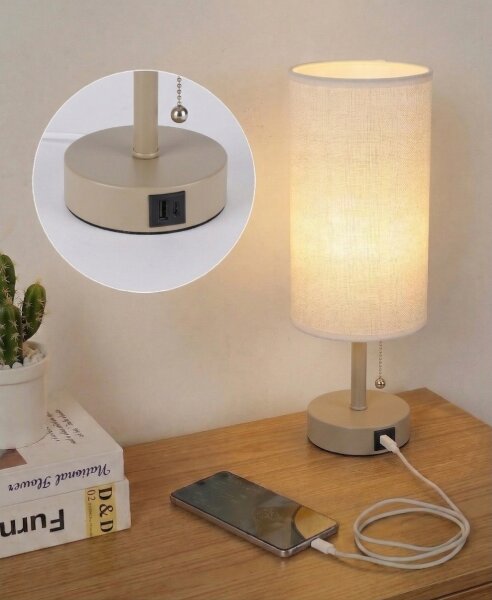 Brilagi - Stolová lampa s USB portom TABLON 1xE27/25W/230V béžová/biela