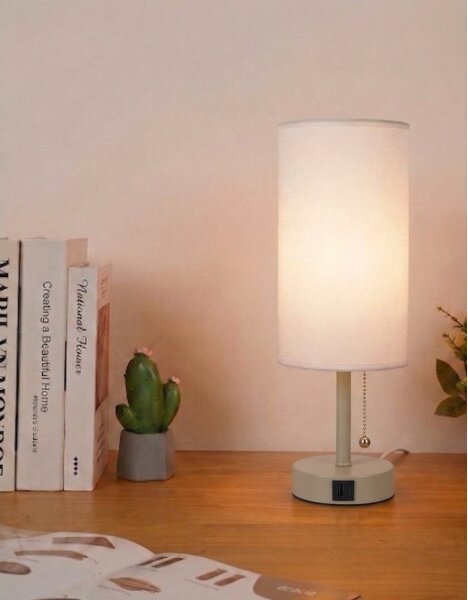 Brilagi - Stolová lampa s USB portom TABLON 1xE27/25W/230V béžová/biela