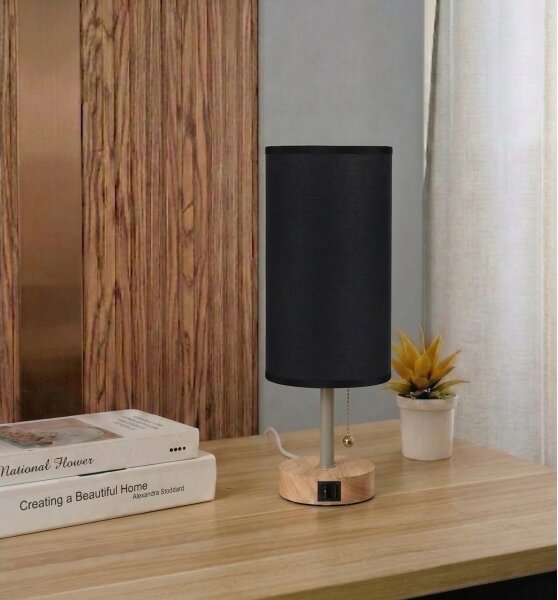 Brilagi - Stolová lampa s USB portom TABLON 1xE27/25W/230V dub/béžová/čierna