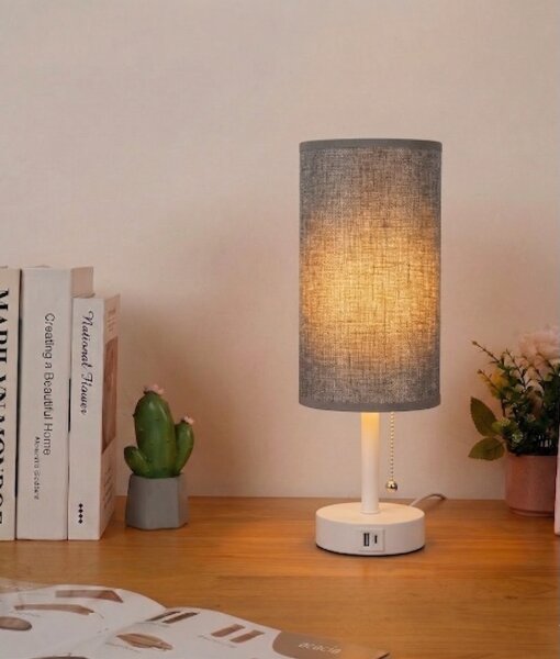 Brilagi - Stolná lampa s USB portom TABLON 1xE27/25W/230V biela/sivá