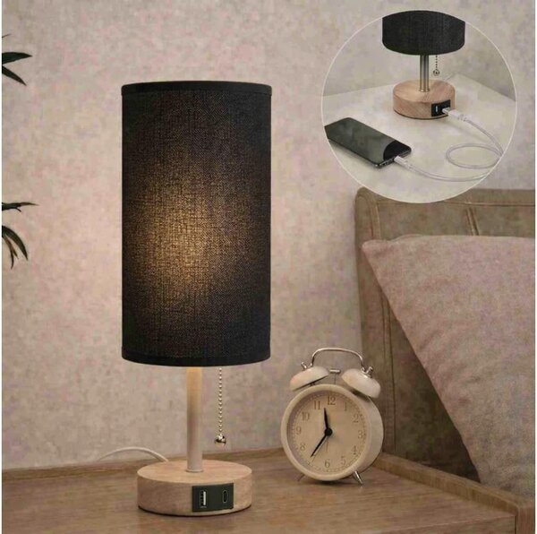 Brilagi - Stolová lampa s USB portom TABLON 1xE27/25W/230V dub/béžová/čierna