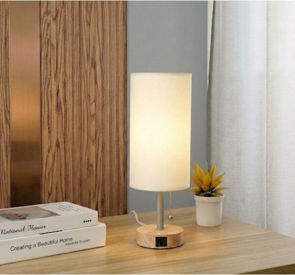Brilagi - Stolová lampa s USB portom TABLON 1xE27/25W/230V dub/béžová/krémová
