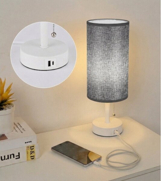 Brilagi - Stolná lampa s USB portom TABLON 1xE27/25W/230V biela/sivá