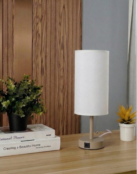 Brilagi - Stolová lampa s USB portom TABLON 1xE27/25W/230V béžová/biela