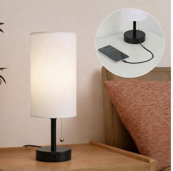 Brilagi - Stolová lampa s USB portom TABLON 1xE27/25W/230V čierna/biela