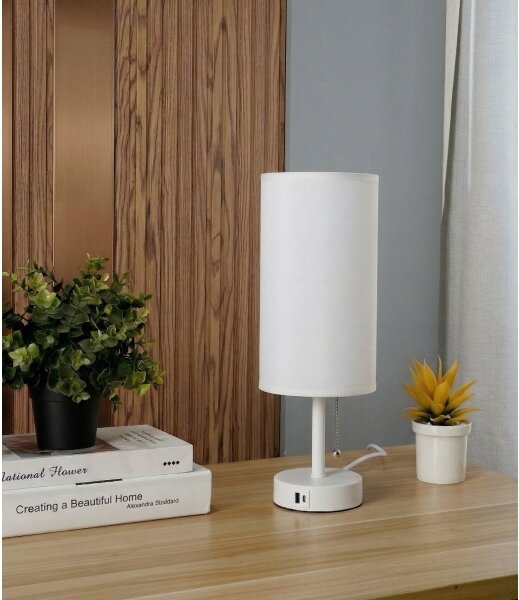 Brilagi - Stolná lampa TABLON s USB portom 1xE27/25W/230V, biela