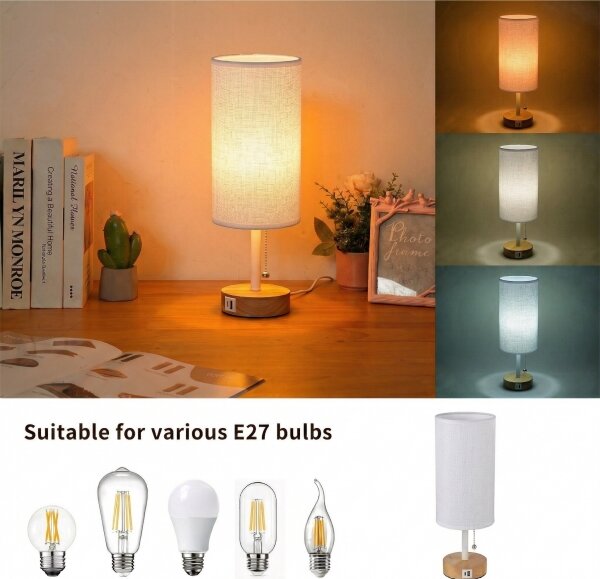 Brilagi - Stolná lampa s USB portom TABLON 1xE27/25W/230V dub/biela