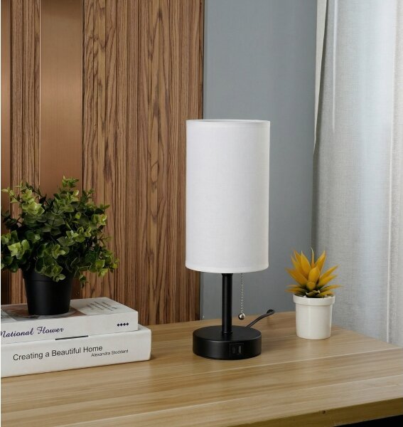 Brilagi - Stolová lampa s USB portom TABLON 1xE27/25W/230V čierna/biela