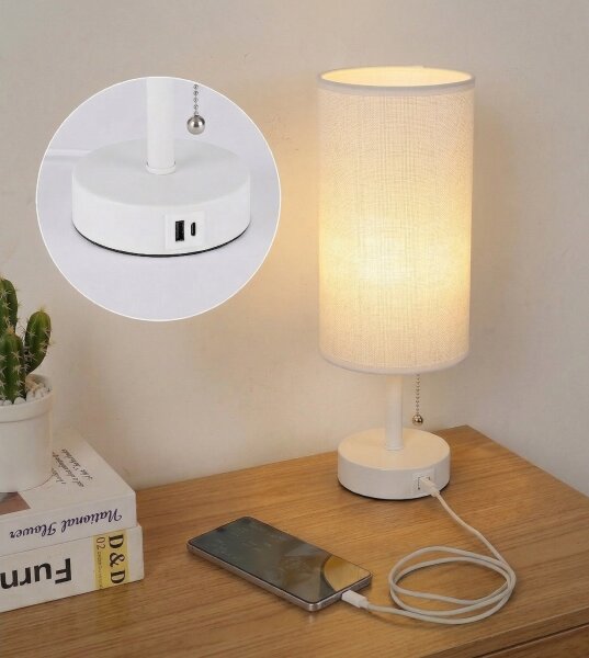 Brilagi - Stolná lampa TABLON s USB portom 1xE27/25W/230V, biela