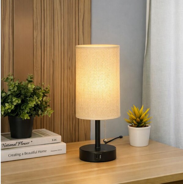 Brilagi - Stolová lampa s USB portom TABLON 1xE27/25W/230V čierna/béžová