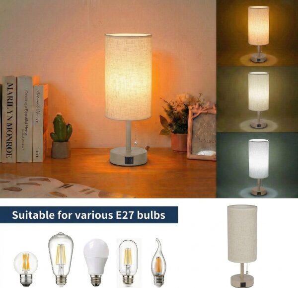 Brilagi - Stolná lampa s USB portom TABLON 1xE27/25W/230V béžová/krémová
