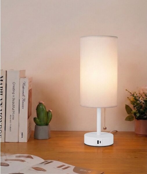 Brilagi - Stolná lampa TABLON s USB portom 1xE27/25W/230V, biela