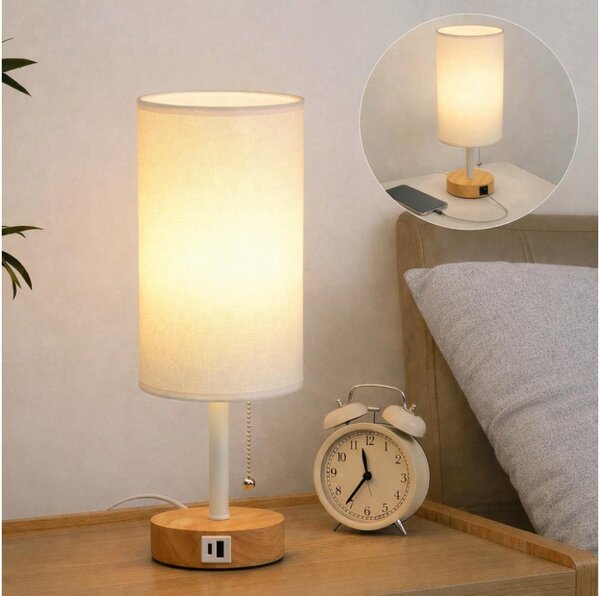 Brilagi - Stolná lampa s USB portom TABLON 1xE27/25W/230V dub/biela