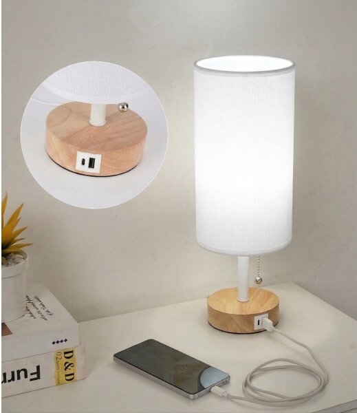 Brilagi - Stolná lampa s USB portom TABLON 1xE27/25W/230V dub/biela