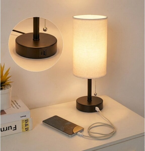 Brilagi - Stolová lampa s USB portom TABLON 1xE27/25W/230V čierna/biela