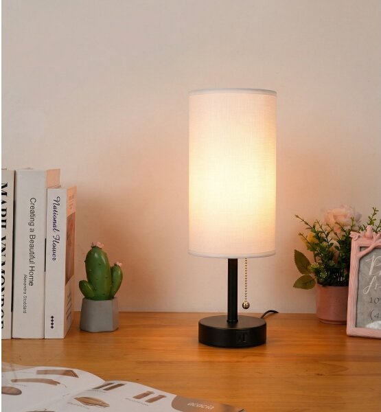 Brilagi - Stolová lampa s USB portom TABLON 1xE27/25W/230V čierna/biela