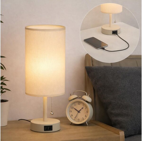 Brilagi - Stolná lampa s USB portom TABLON 1xE27/25W/230V béžová/krémová