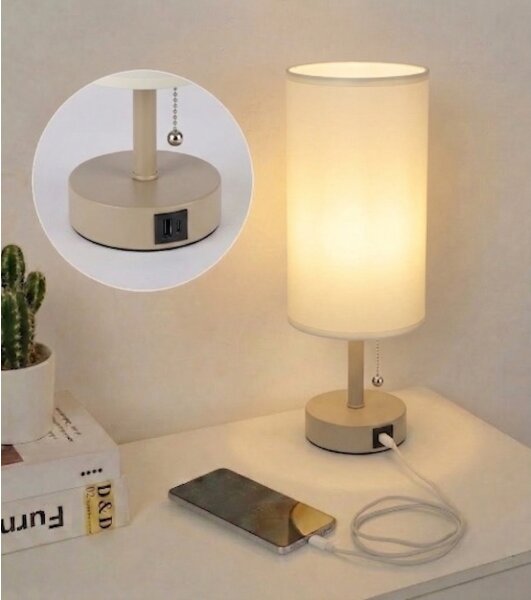 Brilagi - Stolná lampa s USB portom TABLON 1xE27/25W/230V béžová/krémová