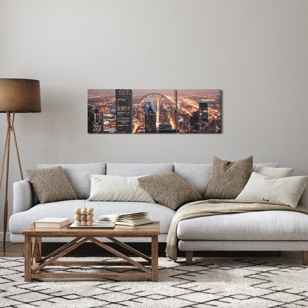 Obraz svietiacej metropoly (s hodinami) (90x30 cm)