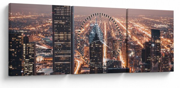 Obraz svietiacej metropoly (s hodinami) (90x30 cm)